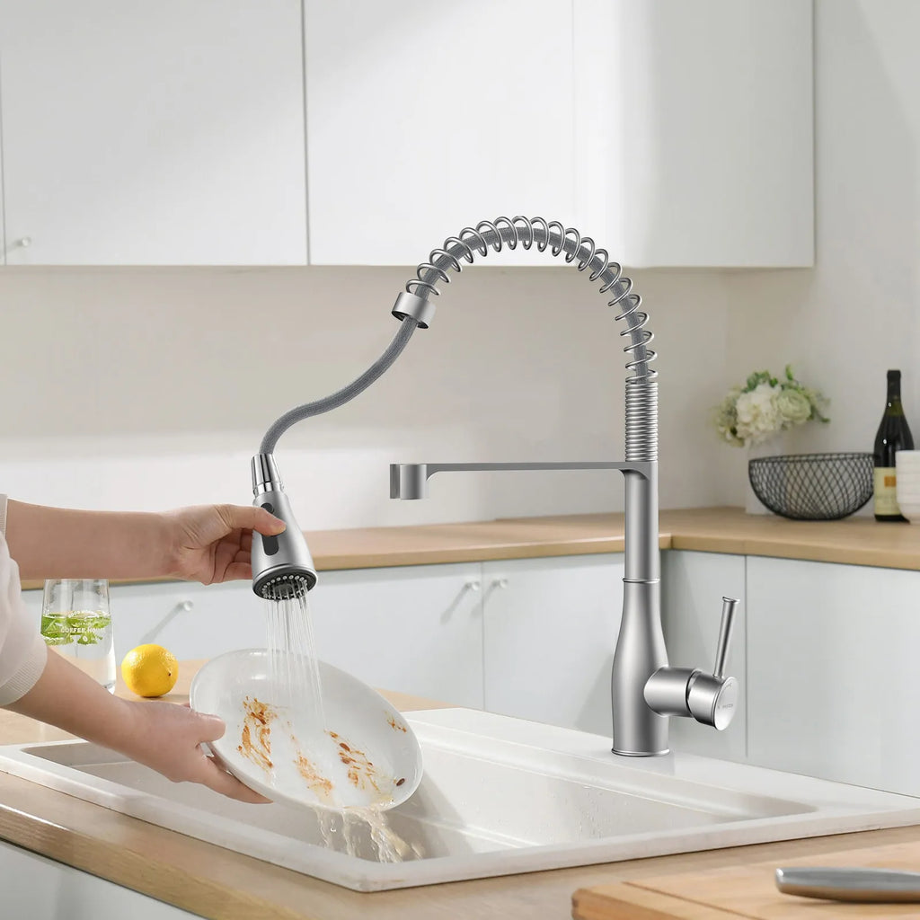 Commercial Style Pull-Down Kitchen Faucet – Triple-Function Spring Spray – KFB1036