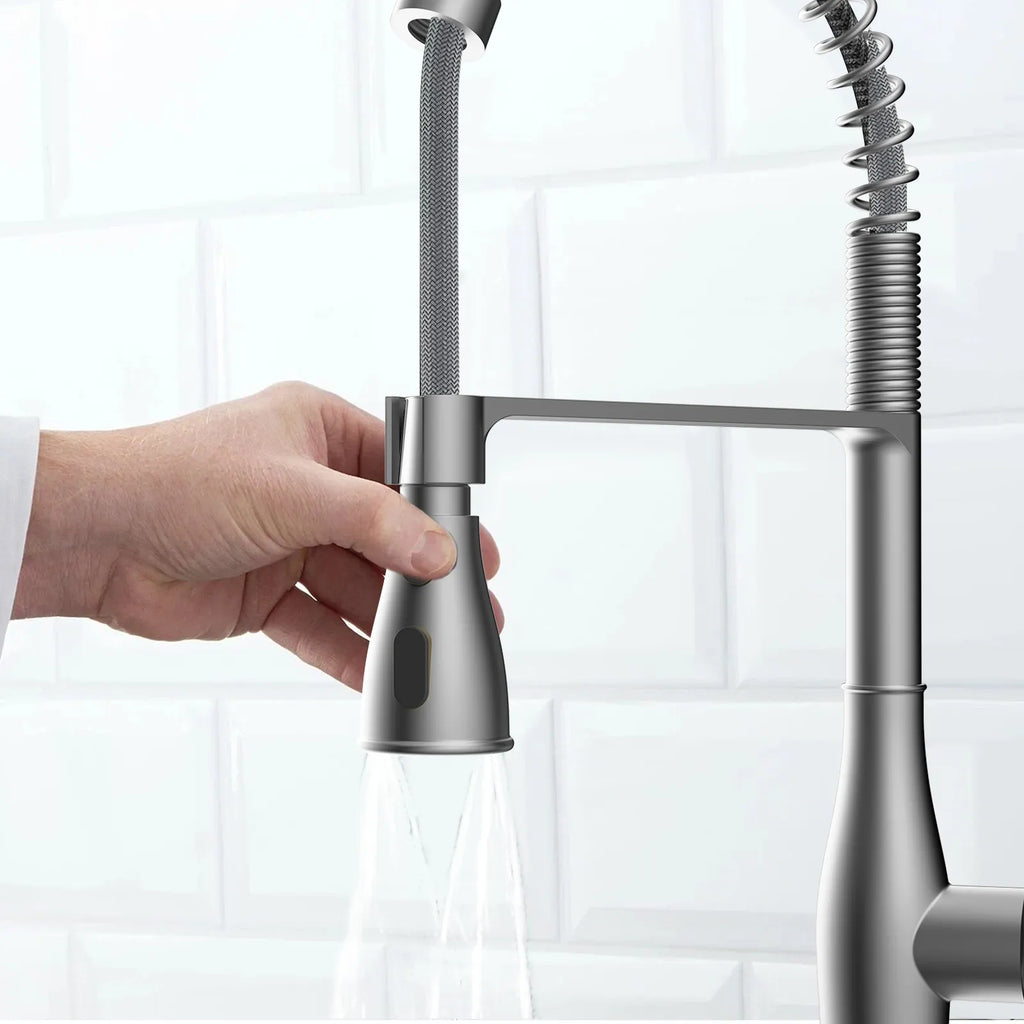 Commercial Style Pull-Down Kitchen Faucet – Triple-Function Spring Spray – KFB1036