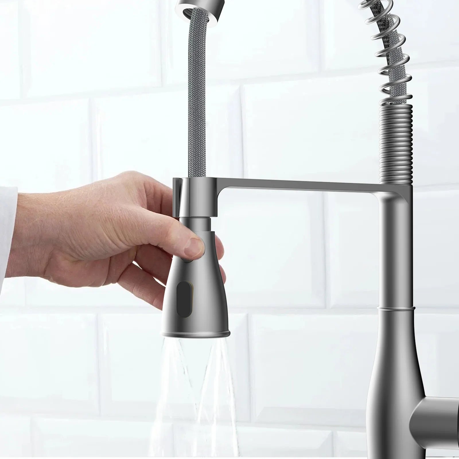 Commercial Style Pull-Down Kitchen Faucet – Triple-Function Spring Spray – KFB1036