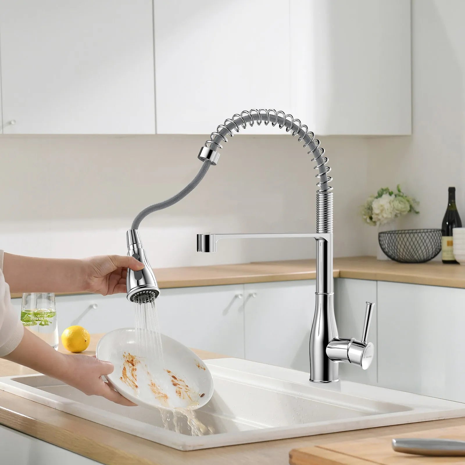 Commercial Style Pull-Down Kitchen Faucet – Triple-Function Spring Spray – KFB1036