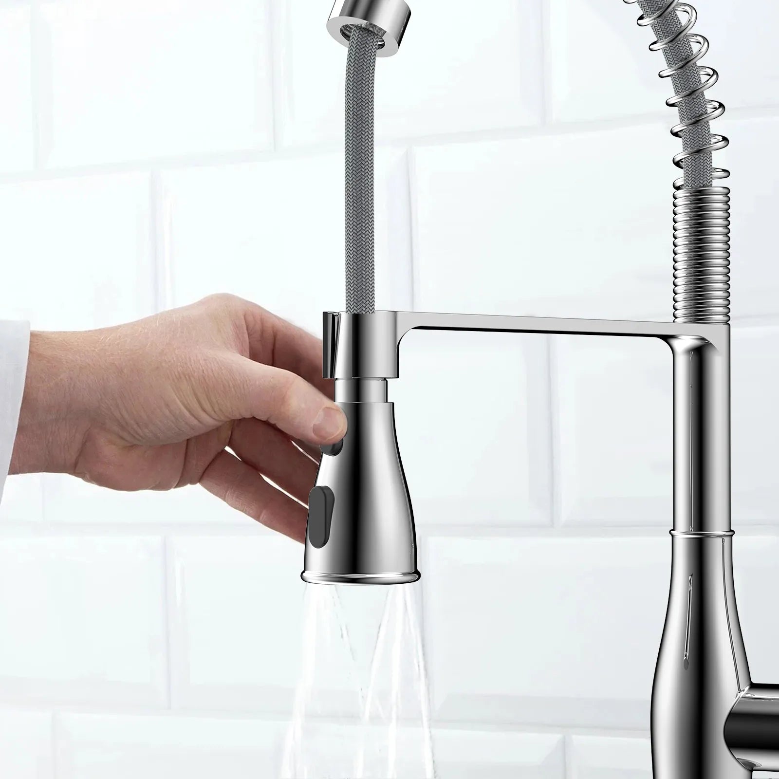 Commercial Style Pull-Down Kitchen Faucet – Triple-Function Spring Spray – KFB1036