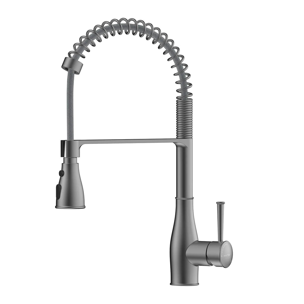 Commercial Style Pull-Down Kitchen Faucet – Triple-Function Spring Spray – KFB1036 Brushed Gun Metal
