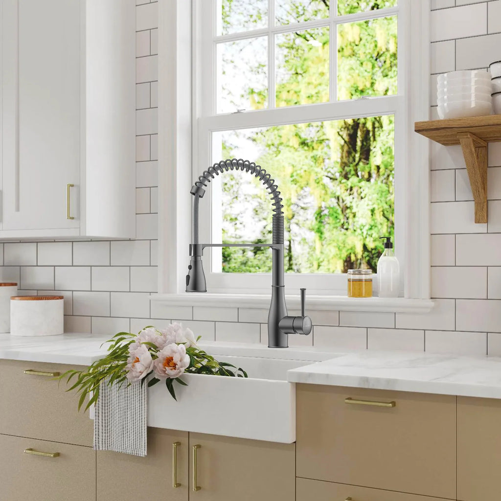 Commercial Style Pull-Down Kitchen Faucet – Triple-Function Spring Spray – KFB1036