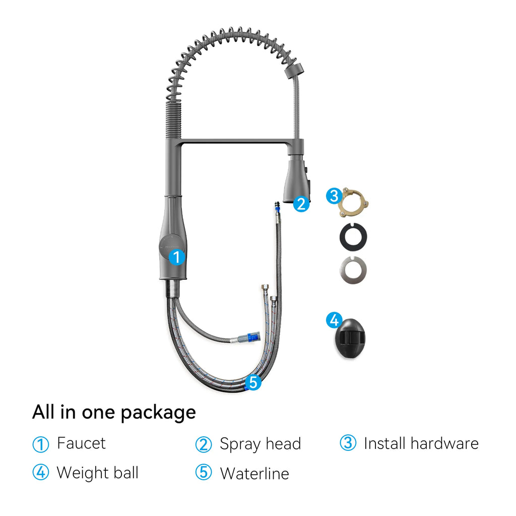 Commercial Style Pull-Down Kitchen Faucet – Triple-Function Spring Spray – KFB1036