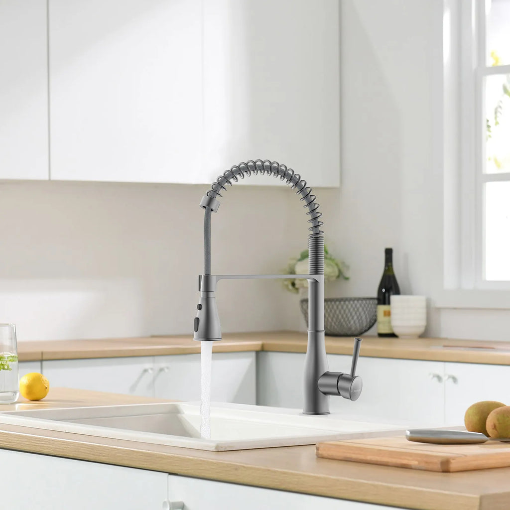 Commercial Style Pull-Down Kitchen Faucet – Triple-Function Spring Spray – KFB1036