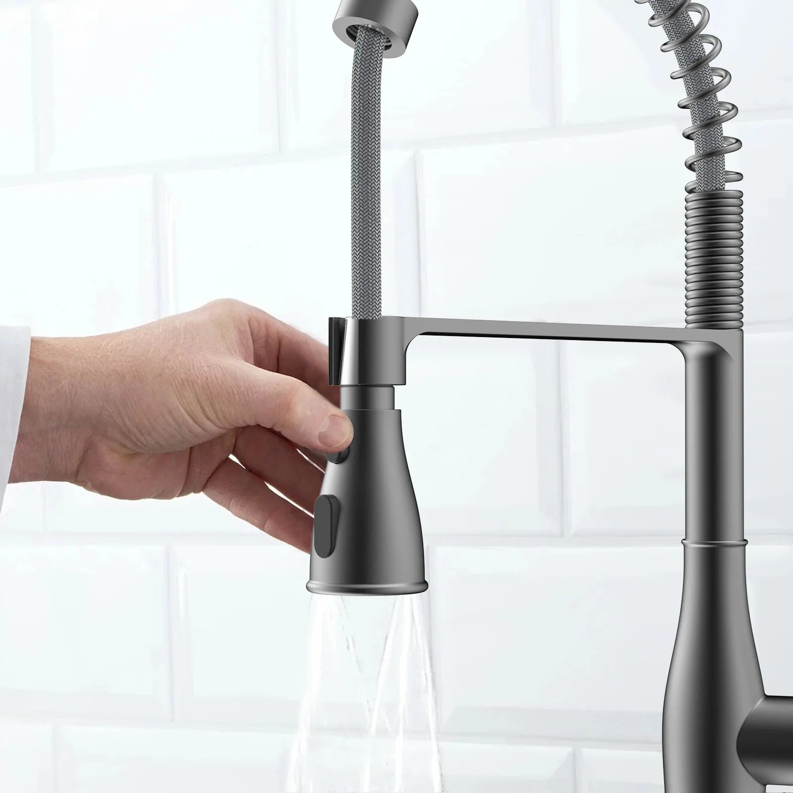Commercial Style Pull-Down Kitchen Faucet – Triple-Function Spring Spray – KFB1036
