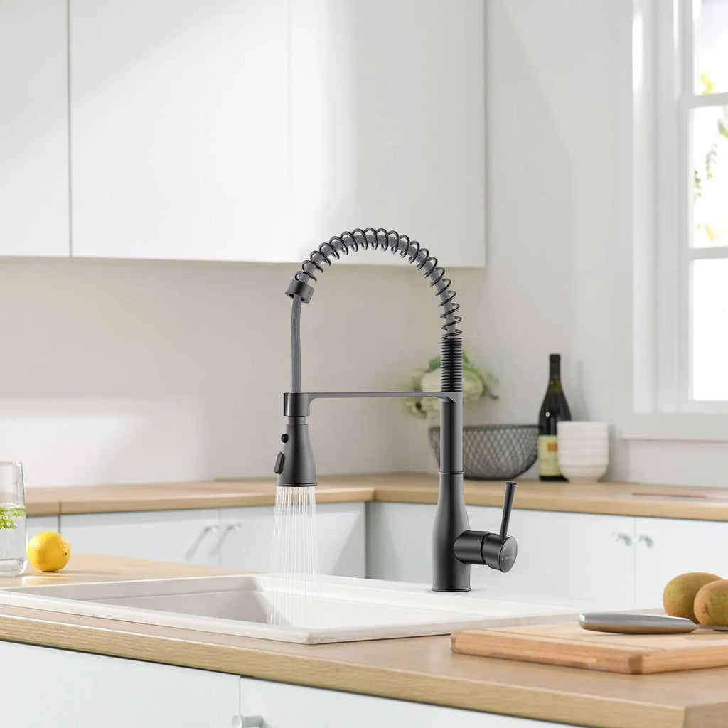 Commercial Style Pull-Down Kitchen Faucet – Triple-Function Spring Spray – KFB1036