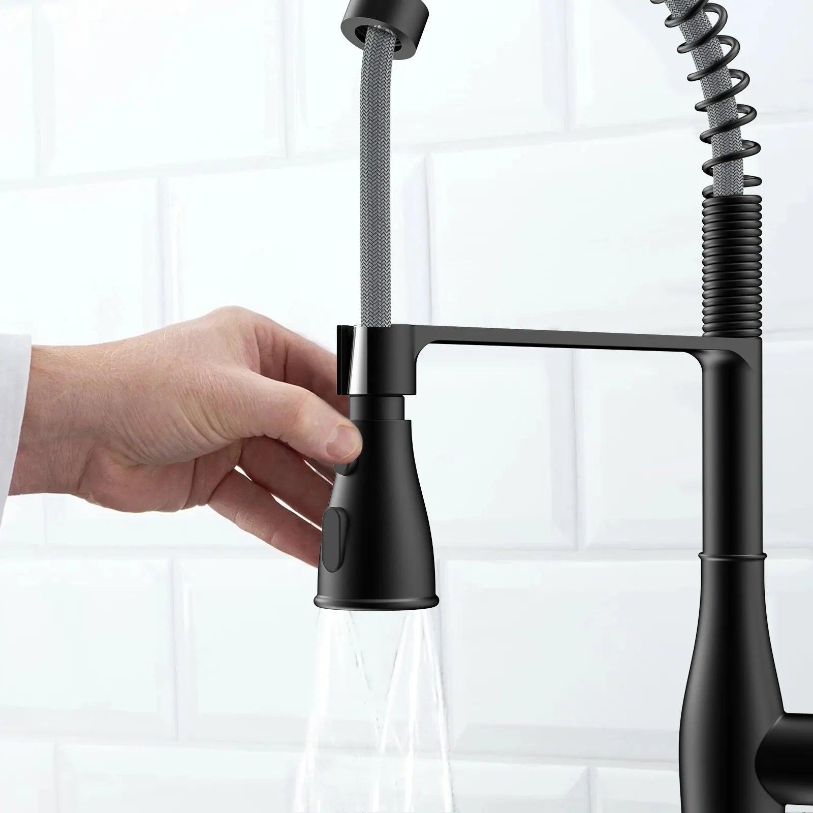 Commercial Style Pull-Down Kitchen Faucet – Triple-Function Spring Spray – KFB1036
