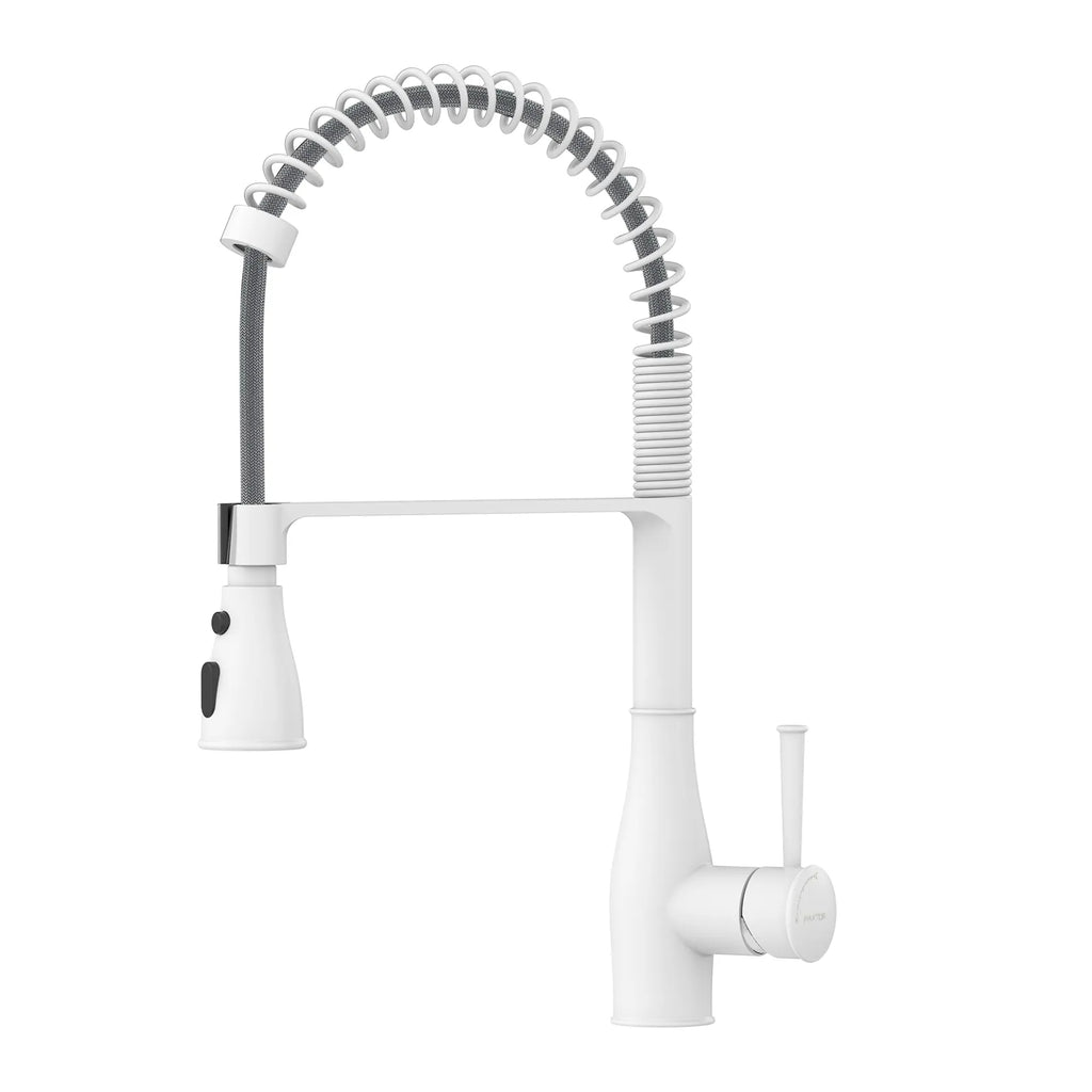 Commercial Style Pull-Down Kitchen Faucet – Triple-Function Spring Spray – KFB1036 Matte White