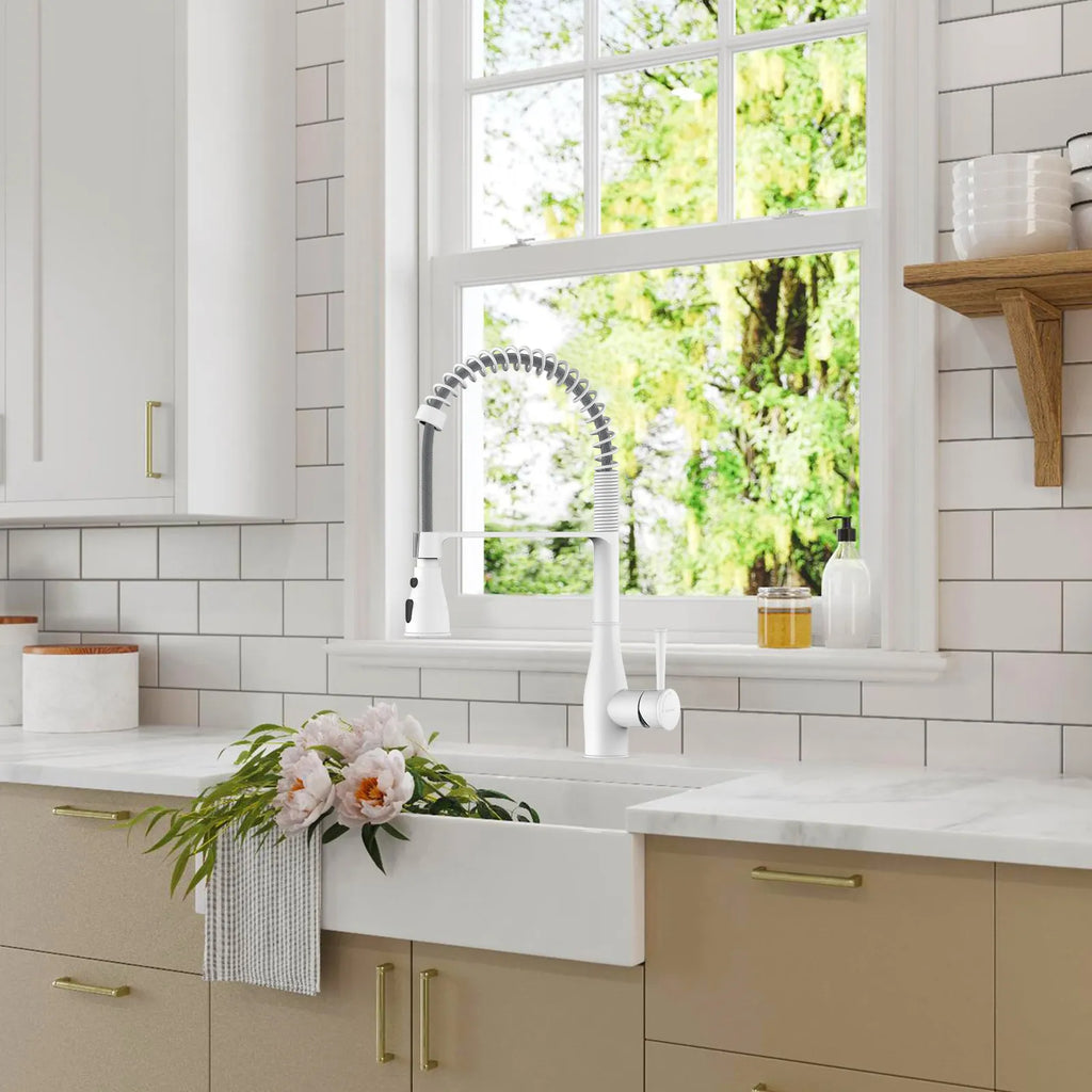 Commercial Style Pull-Down Kitchen Faucet – Triple-Function Spring Spray – KFB1036