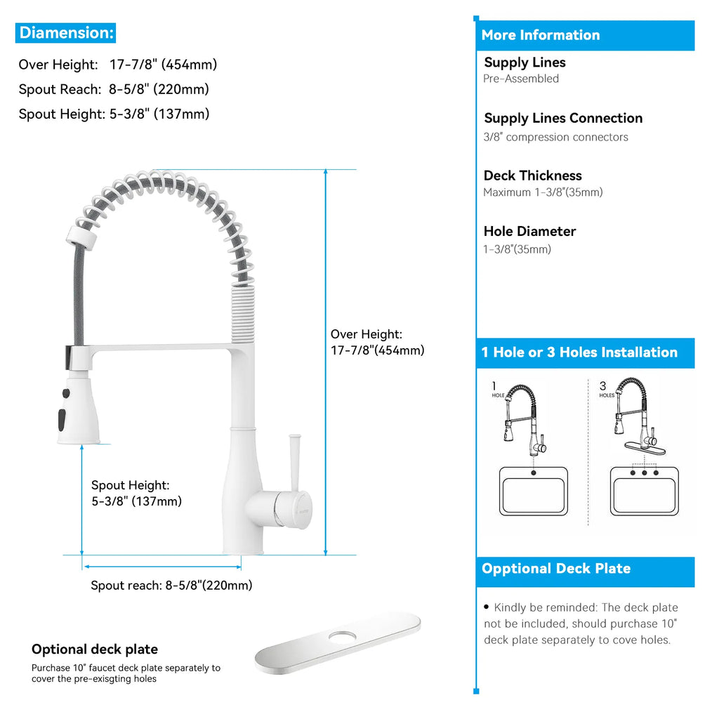 Commercial Style Pull-Down Kitchen Faucet – Triple-Function Spring Spray – KFB1036