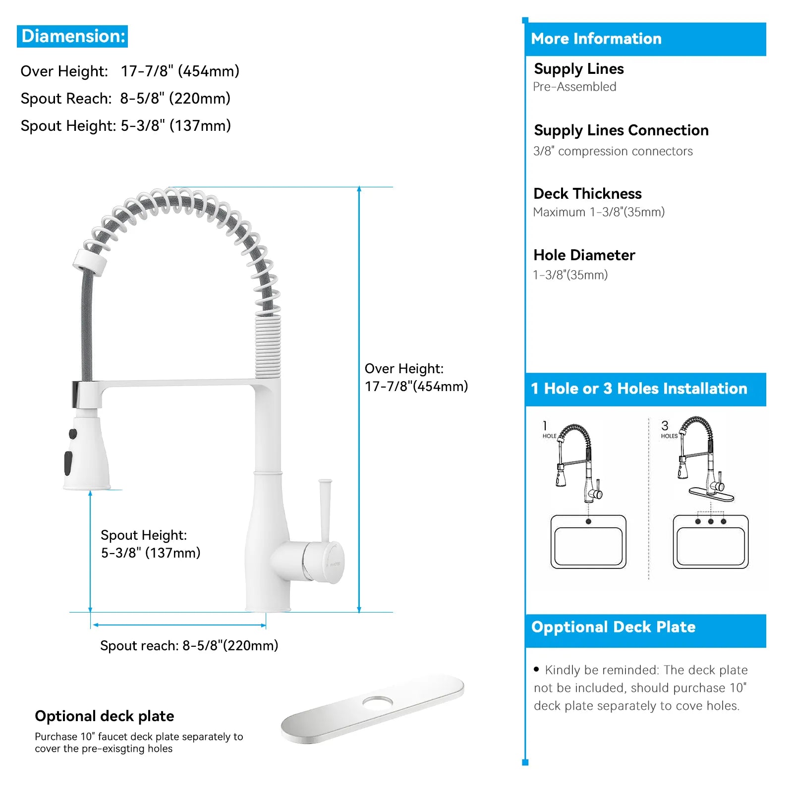 Commercial Style Pull-Down Kitchen Faucet – Triple-Function Spring Spray – KFB1036