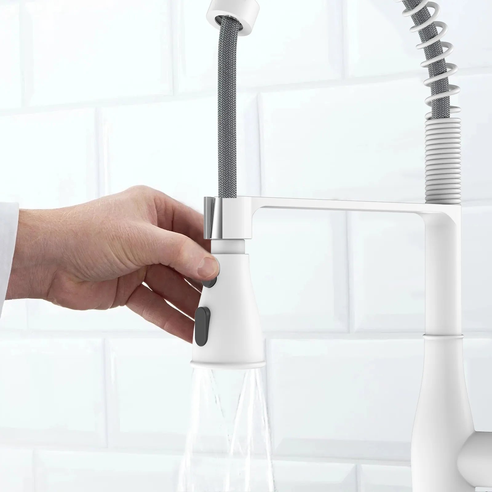Commercial Style Pull-Down Kitchen Faucet – Triple-Function Spring Spray – KFB1036