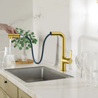 Brushed Gold Pull-Out Kitchen Faucet – Dual-Function Brass Spray – KFB1051A