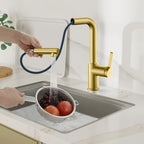 Brushed Gold Pull-Out Kitchen Faucet – Dual-Function Brass Spray – KFB1051A