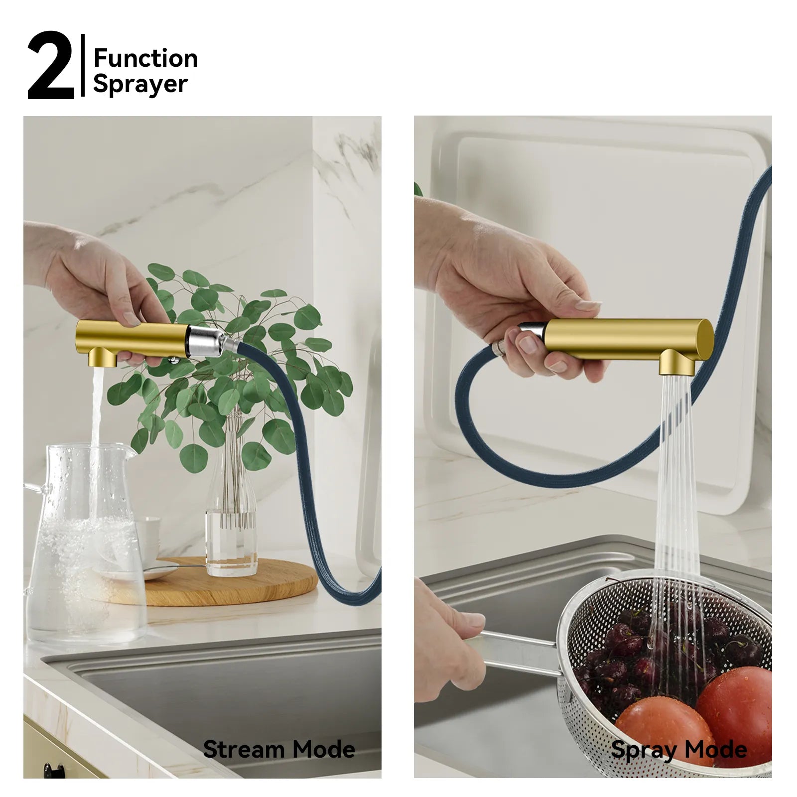 Brushed Gold Pull-Out Kitchen Faucet – Dual-Function Brass Spray – KFB1051A