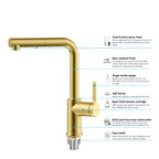 Brushed Gold Pull-Out Kitchen Faucet – Dual-Function Brass Spray – KFB1051A
