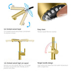 Brushed Gold Pull-Out Kitchen Faucet – Dual-Function Brass Spray – KFB1051A