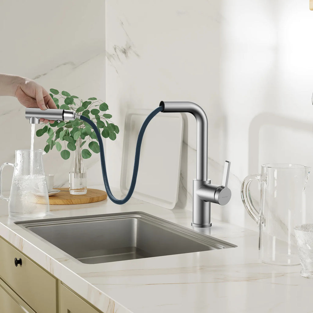 Brushed Gold Pull-Out Kitchen Faucet – Dual-Function Brass Spray – KFB1051A