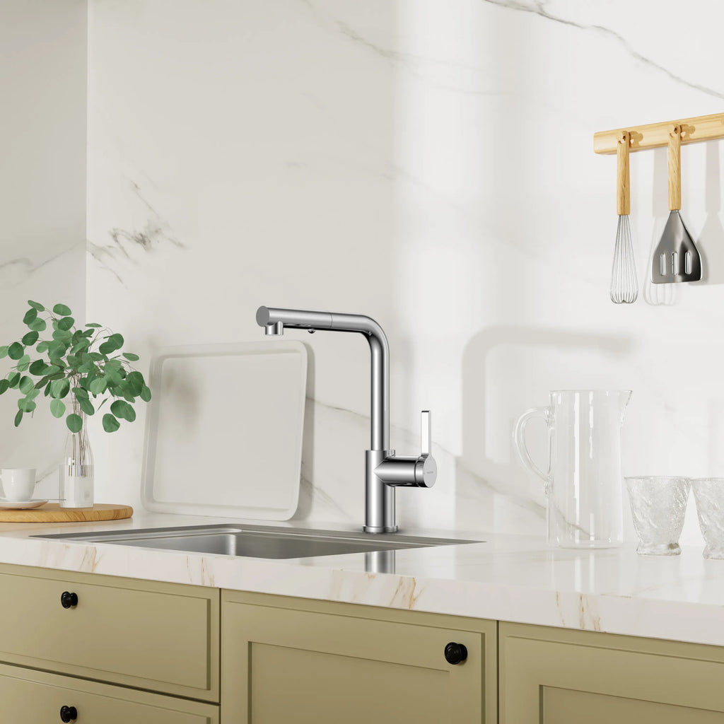 Brushed Gold Pull-Out Kitchen Faucet – Dual-Function Brass Spray – KFB1051A