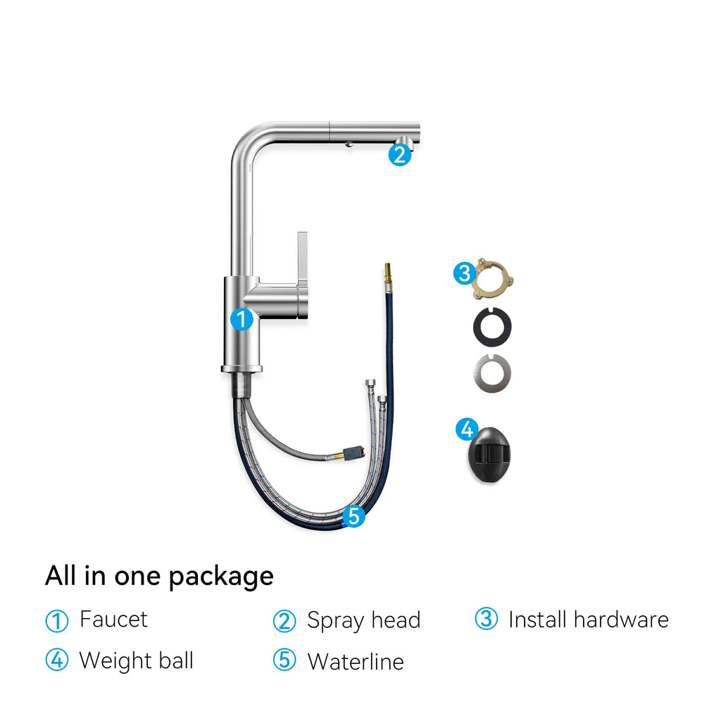 Brushed Gold Pull-Out Kitchen Faucet – Dual-Function Brass Spray – KFB1051A