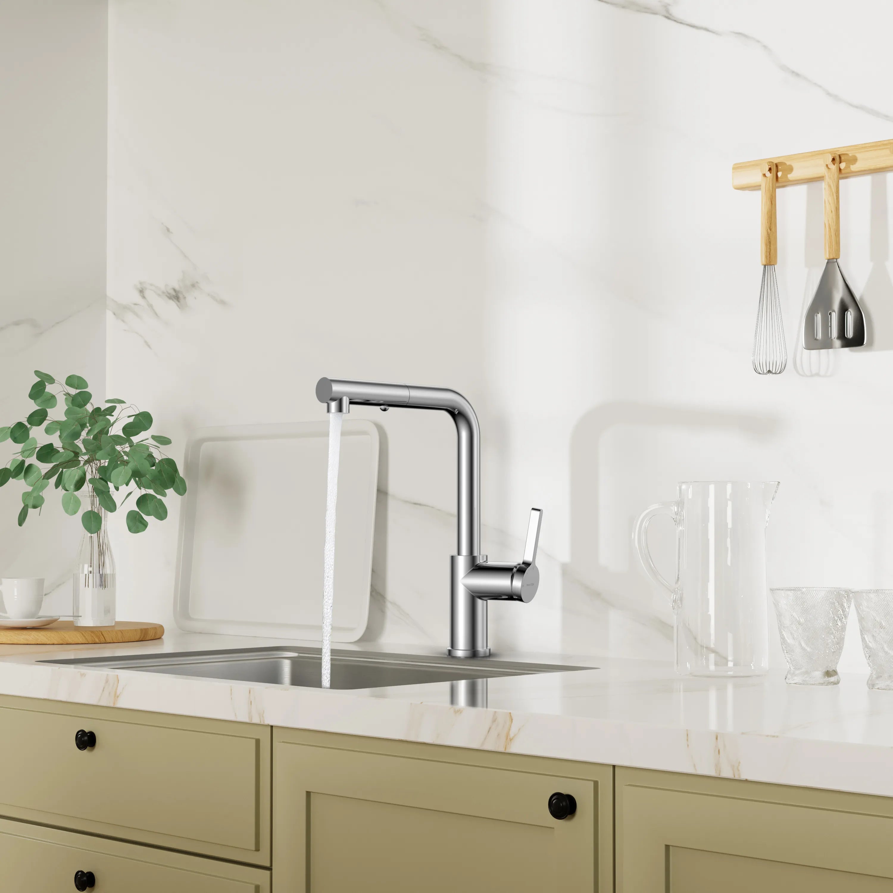 Brushed Gold Pull-Out Kitchen Faucet – Dual-Function Brass Spray – KFB1051A