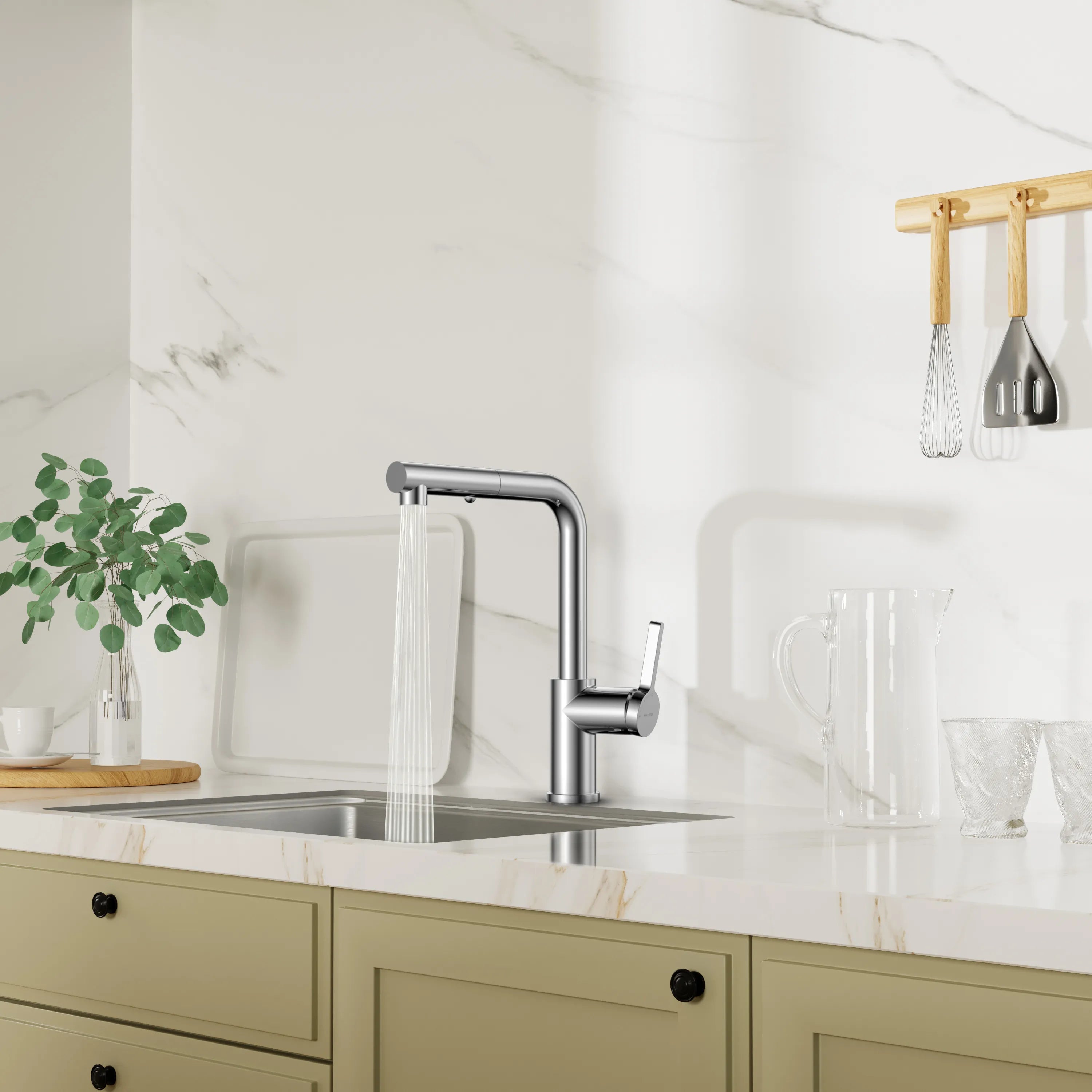 Brushed Gold Pull-Out Kitchen Faucet – Dual-Function Brass Spray – KFB1051A