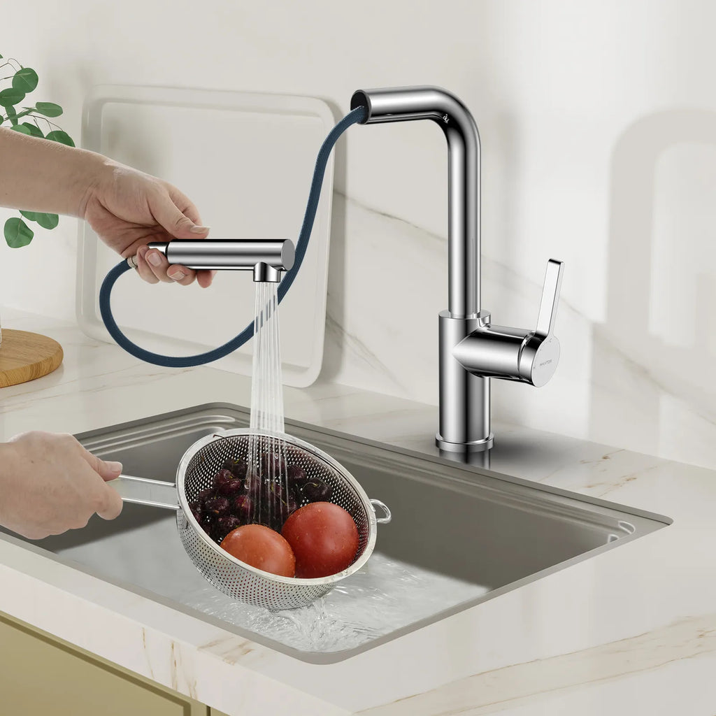 Brushed Gold Pull-Out Kitchen Faucet – Dual-Function Brass Spray – KFB1051A