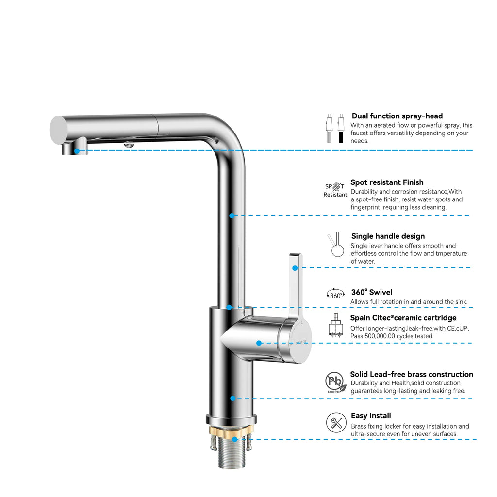 Brushed Gold Pull-Out Kitchen Faucet – Dual-Function Brass Spray – KFB1051A
