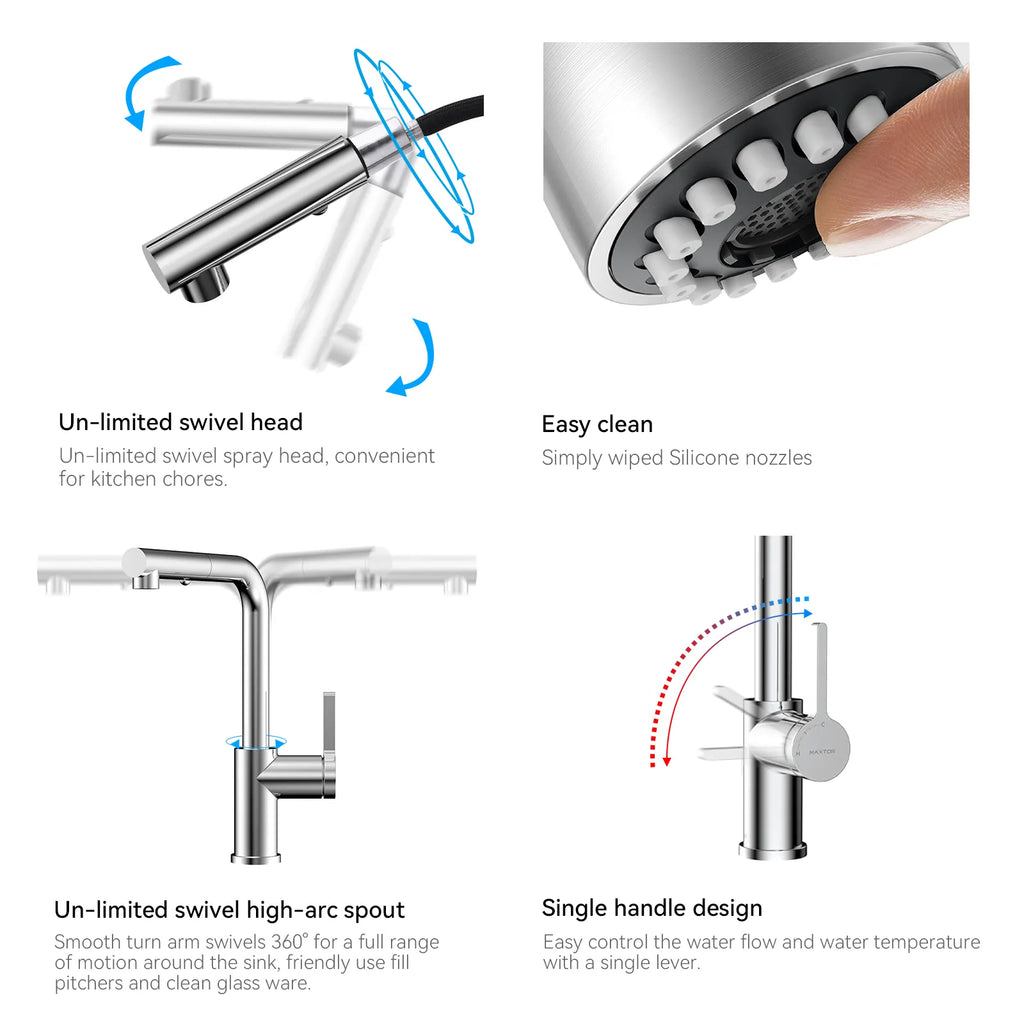 Brushed Gold Pull-Out Kitchen Faucet – Dual-Function Brass Spray – KFB1051A