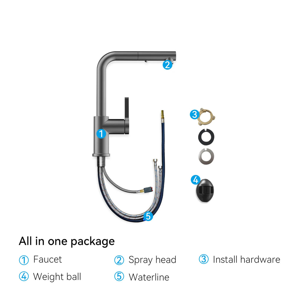 Brushed Gold Pull-Out Kitchen Faucet – Dual-Function Brass Spray – KFB1051A