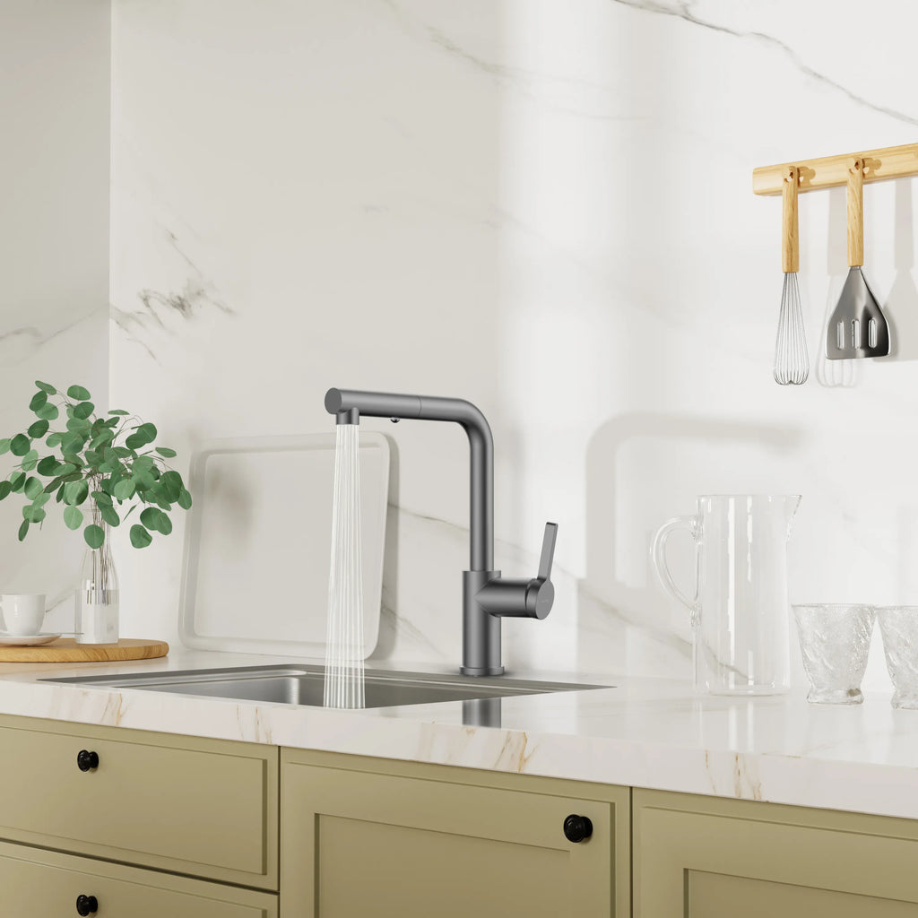 Brushed Gold Pull-Out Kitchen Faucet – Dual-Function Brass Spray – KFB1051A