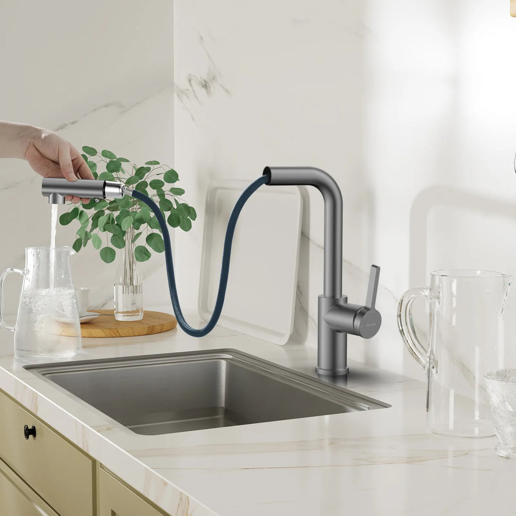 Brushed Gold Pull-Out Kitchen Faucet – Dual-Function Brass Spray – KFB1051A