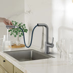 Brushed Gold Pull-Out Kitchen Faucet – Dual-Function Brass Spray – KFB1051A