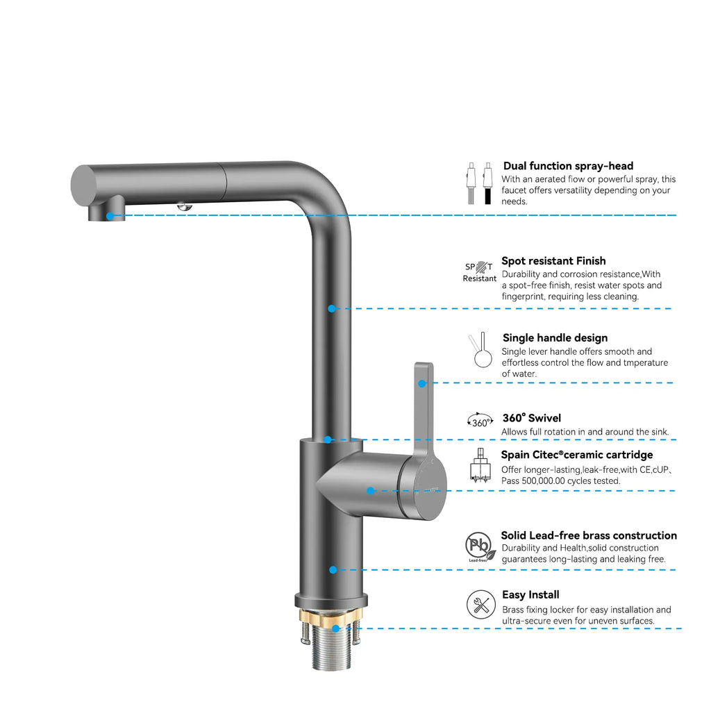 Brushed Gold Pull-Out Kitchen Faucet – Dual-Function Brass Spray – KFB1051A