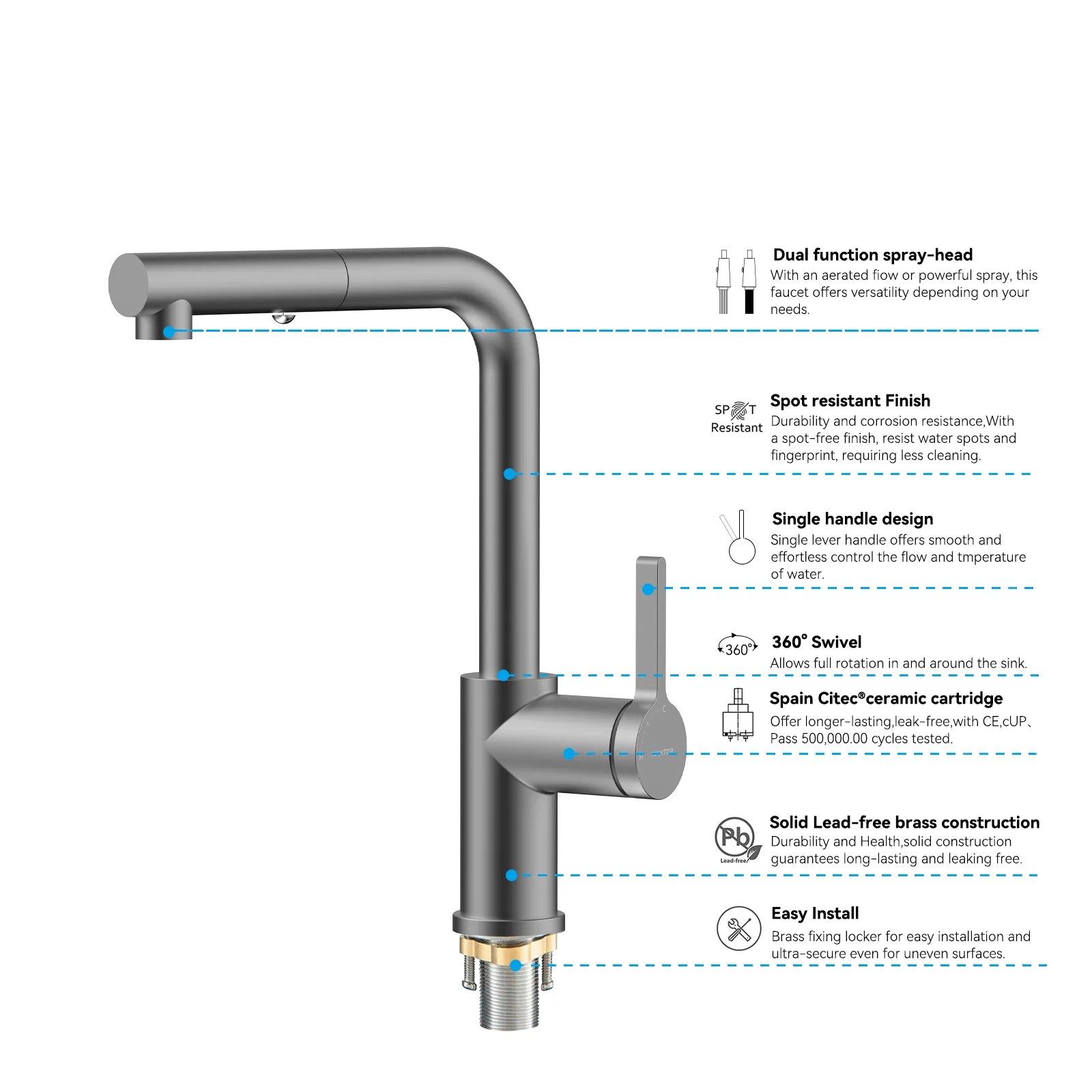 Brushed Gold Pull-Out Kitchen Faucet – Dual-Function Brass Spray – KFB1051A