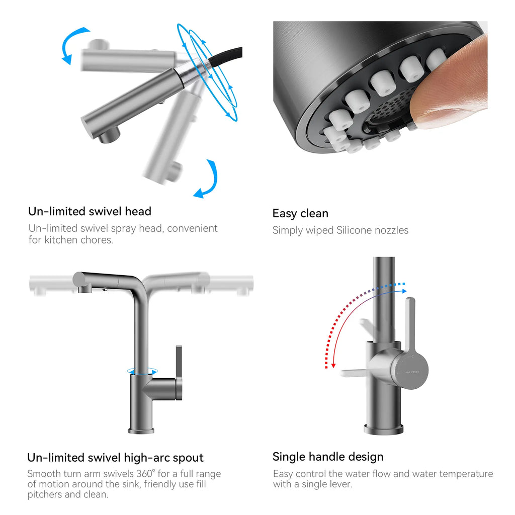 Brushed Gold Pull-Out Kitchen Faucet – Dual-Function Brass Spray – KFB1051A
