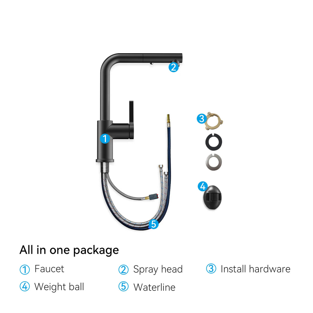 Brushed Gold Pull-Out Kitchen Faucet – Dual-Function Brass Spray – KFB1051A