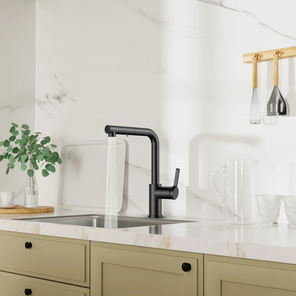 Brushed Gold Pull-Out Kitchen Faucet – Dual-Function Brass Spray – KFB1051A