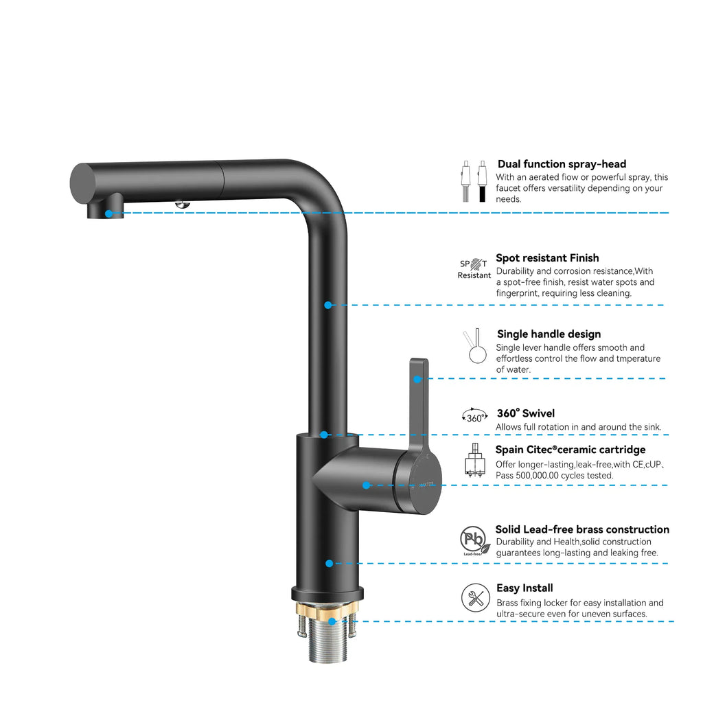 Brushed Gold Pull-Out Kitchen Faucet – Dual-Function Brass Spray – KFB1051A