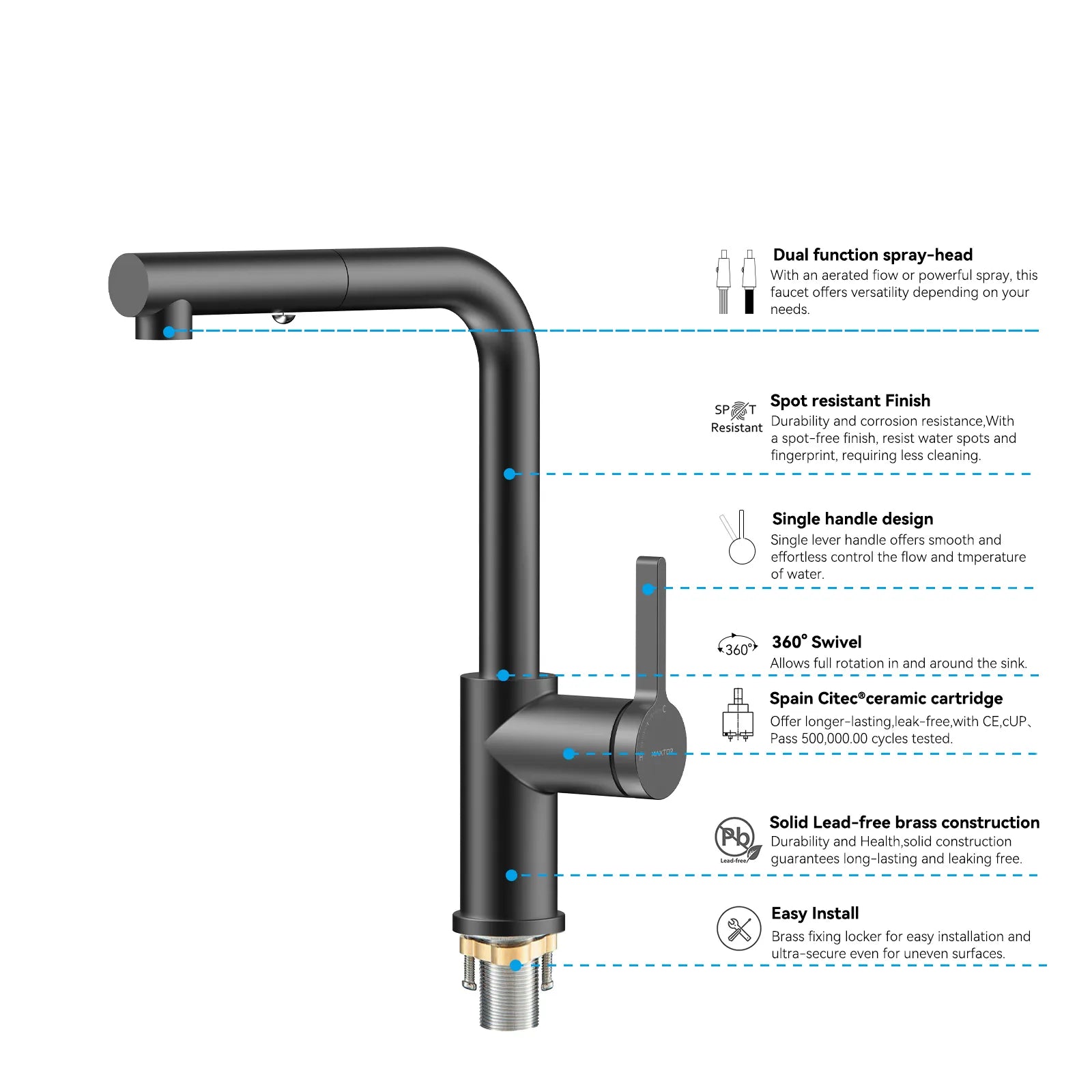 Brushed Gold Pull-Out Kitchen Faucet – Dual-Function Brass Spray – KFB1051A