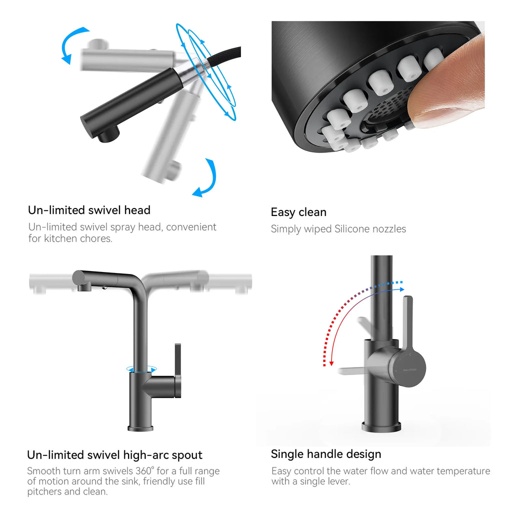Brushed Gold Pull-Out Kitchen Faucet – Dual-Function Brass Spray – KFB1051A