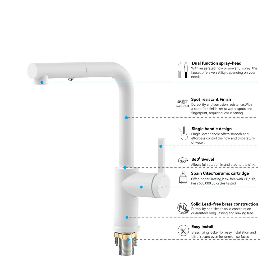 Brushed Gold Pull-Out Kitchen Faucet – Dual-Function Brass Spray – KFB1051A