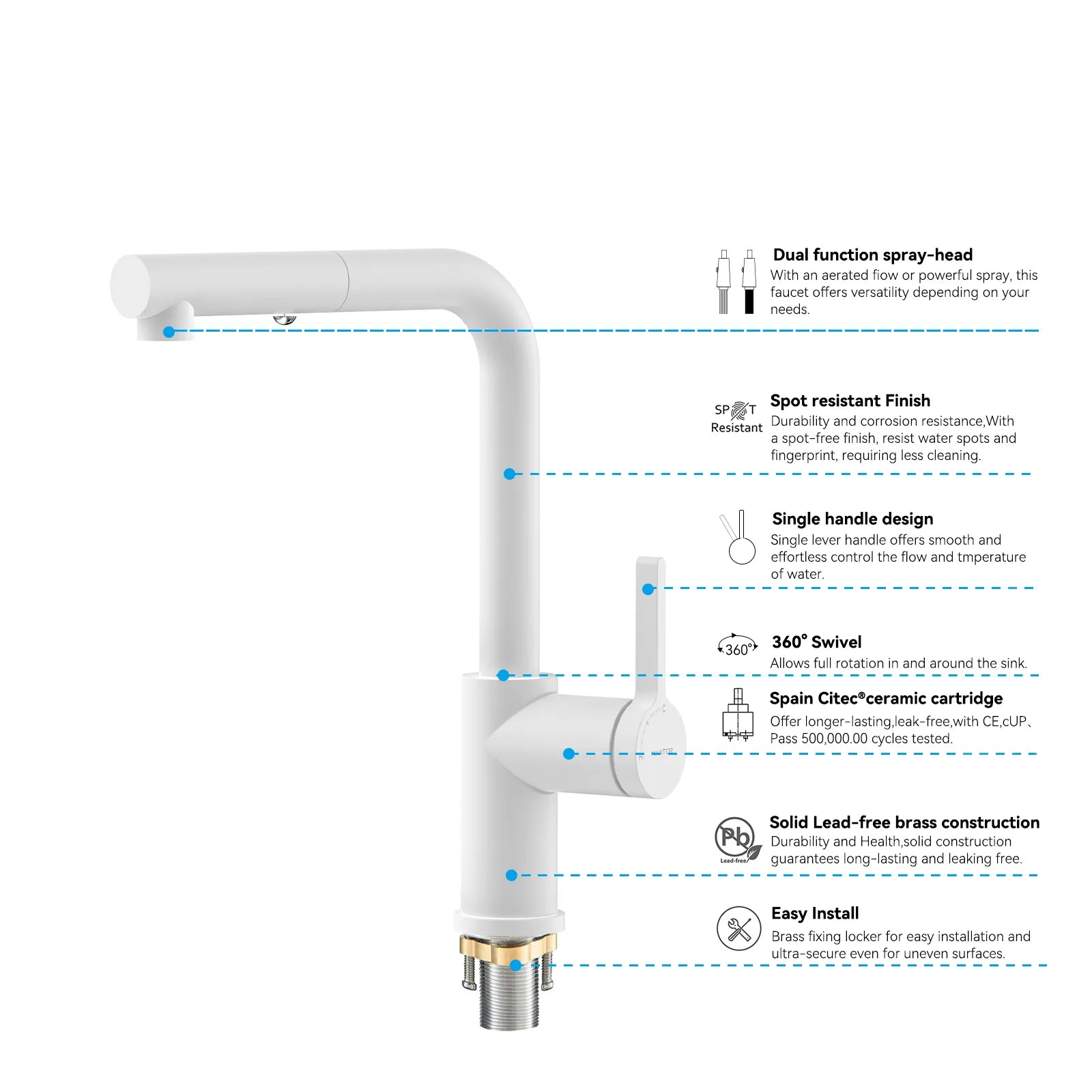 Brushed Gold Pull-Out Kitchen Faucet – Dual-Function Brass Spray – KFB1051A