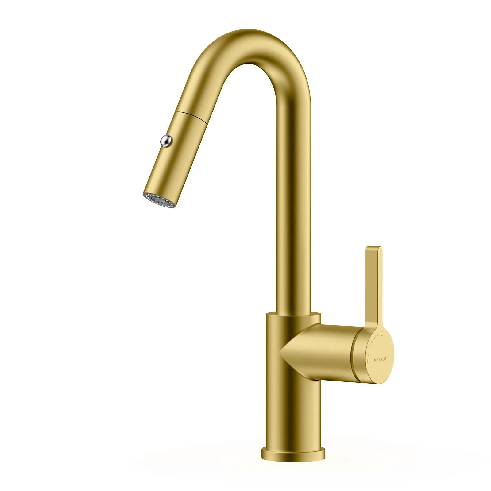 Matte White Pull-Down Kitchen Faucet – Dual-Function Brass Spray – KFB1051BMW Brushed Gold