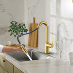 Matte White Pull-Down Kitchen Faucet – Dual-Function Brass Spray – KFB1051BMW