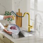 Matte White Pull-Down Kitchen Faucet – Dual-Function Brass Spray – KFB1051BMW
