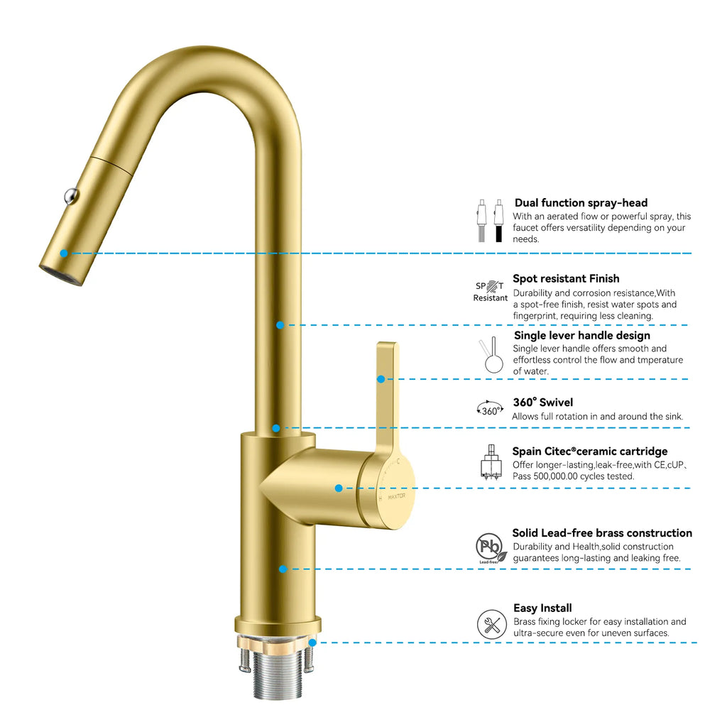 Matte White Pull-Down Kitchen Faucet – Dual-Function Brass Spray – KFB1051BMW