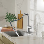 Matte White Pull-Down Kitchen Faucet – Dual-Function Brass Spray – KFB1051BMW