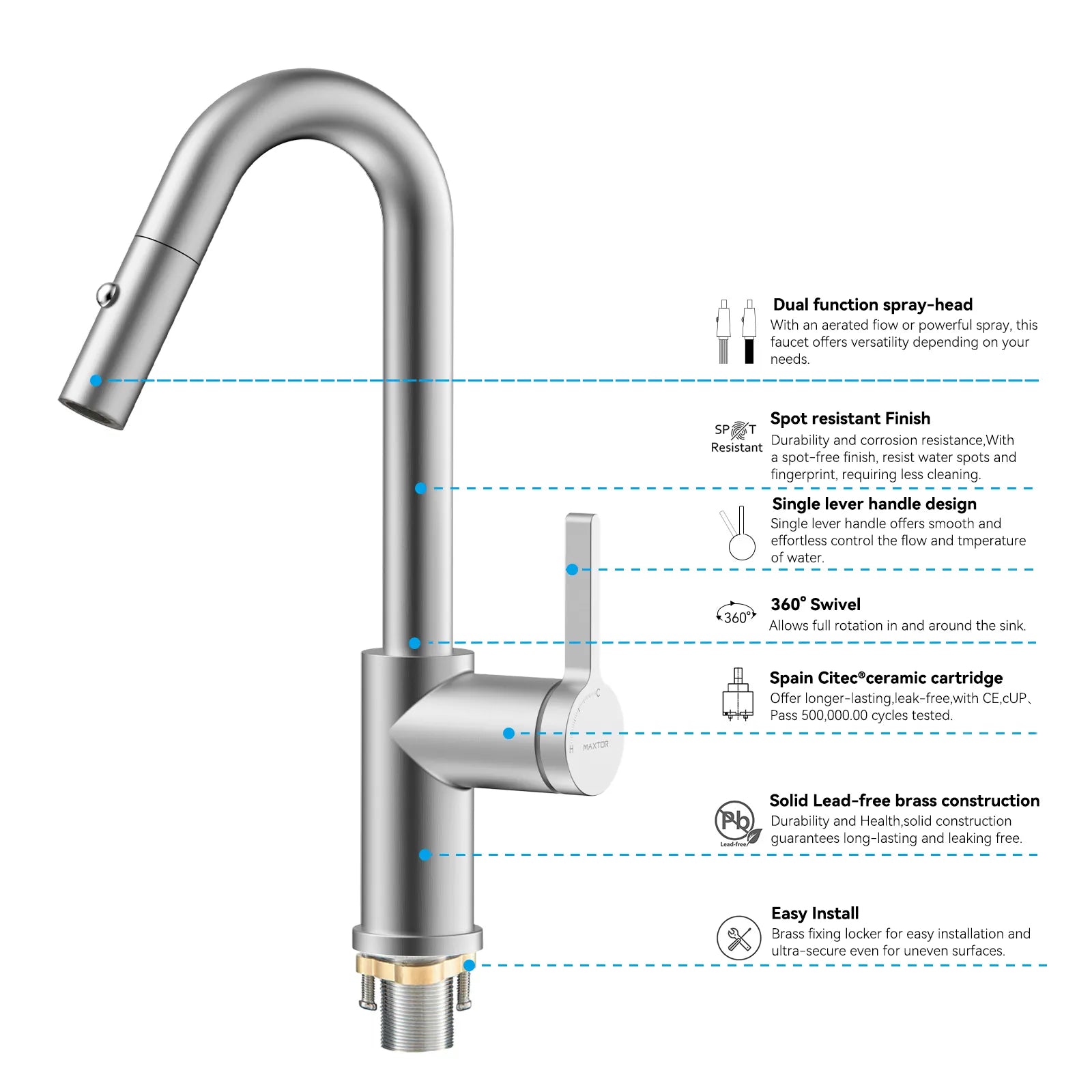 Matte White Pull-Down Kitchen Faucet – Dual-Function Brass Spray – KFB1051BMW